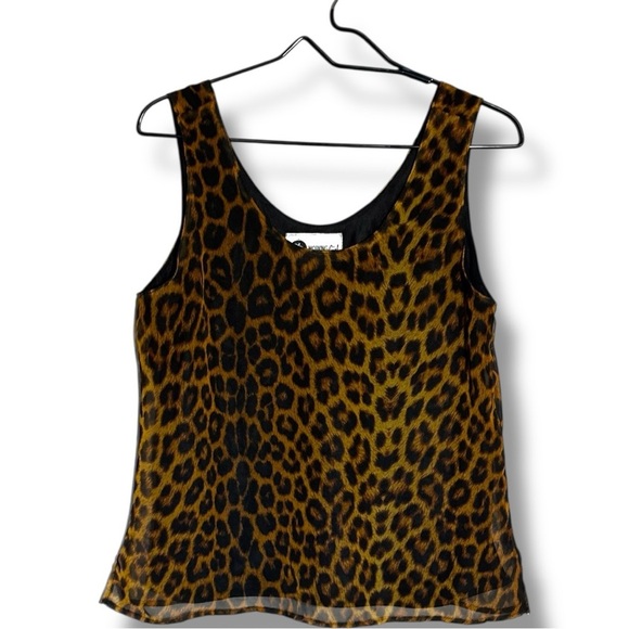 Working Girl Chic Leopard Print Sheer Tan and Black Breathable Flowy Tank Top - Picture 13 of 15